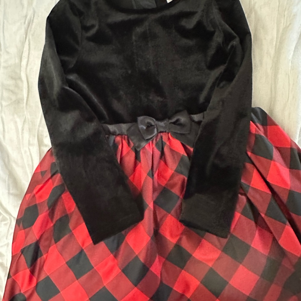 Cat and Jack buffalo check toddler dress red and black with velour